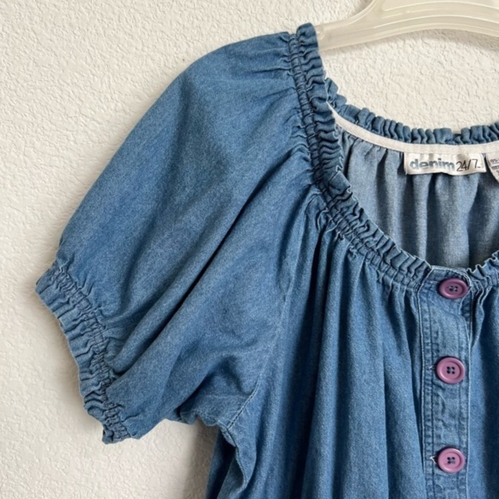 Denim 24/7 Blue Jean Maxi Dress Ruffled Collar Puffy Ruffled Short Sleeves 20W - Picture 5 of 12